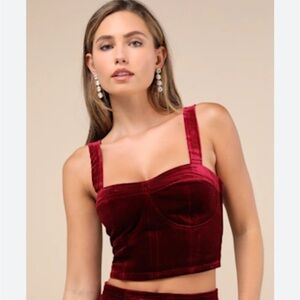 BLANK NYC Sneak Peak Burgundy Velvet Bustier Crop Top